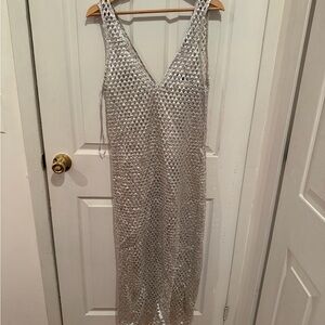 H&M Silver Crochet V-Neck Maxi Dress